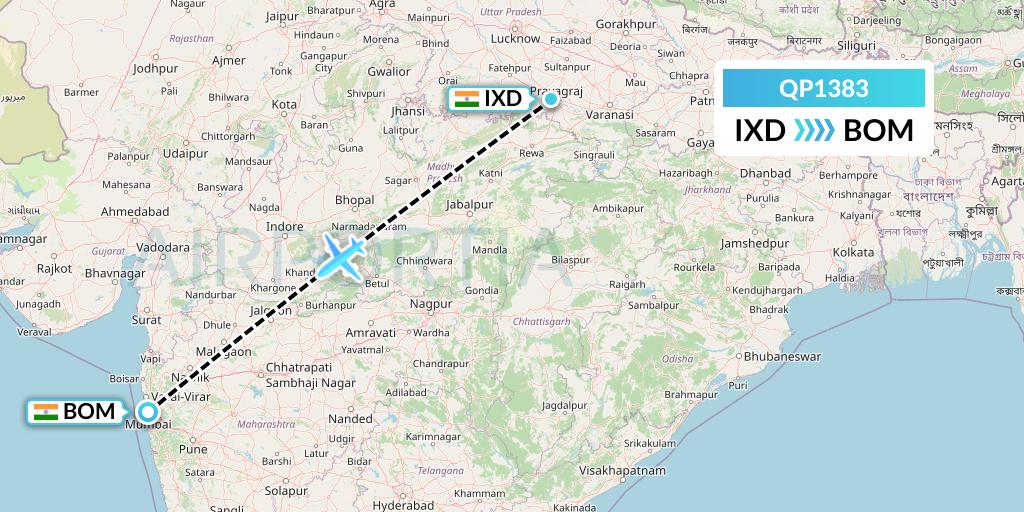 QP1383 Akasa Air Flight Map: Allahabad to Mumbai