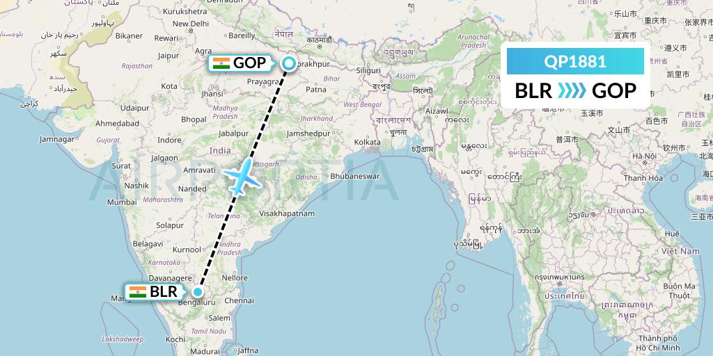 QP1881 Akasa Air Flight Map: Bangalore to Gorakhpur
