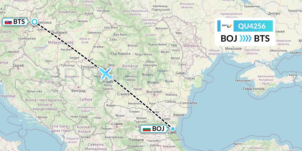 QU4256 Azur Air Ukraine Flight Map: Burgas to Bratislava