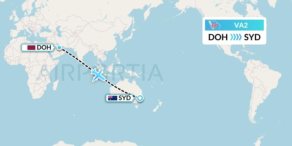 VA2 Virgin Australia Flight Map: Doha to Sydney
