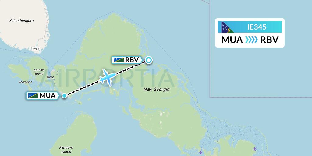 IE345 Solomon Airlines Flight Map: Solomon Islands to Ramata