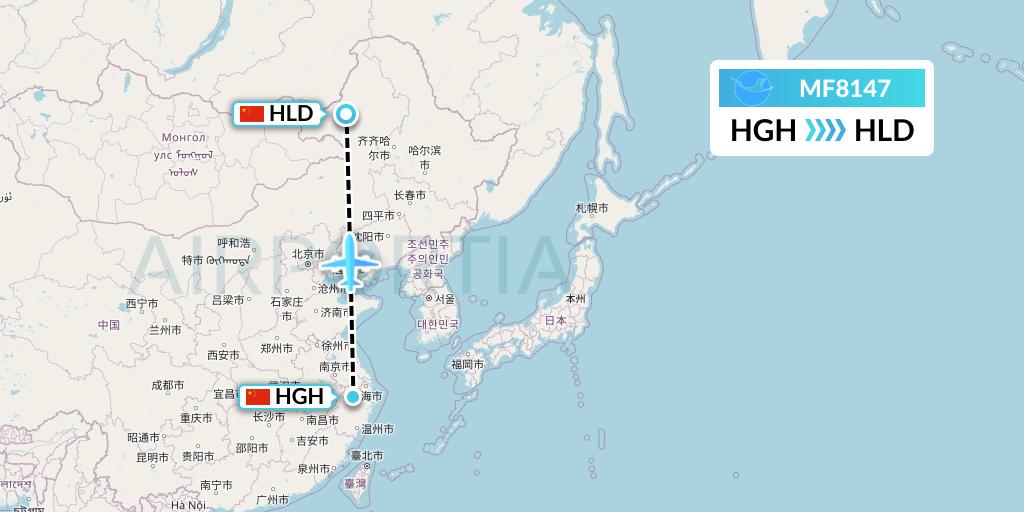 MF8147 Xiamen Airlines Flight Map: Hangzhou to Hailar