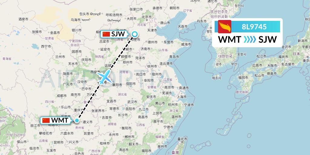 8L9745 Lucky Air Flight Map: Zunyi to Shijiazhuang