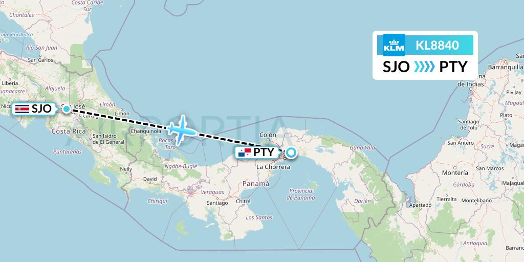 KL8840 KLM Flight Map: San Jose to Panama City