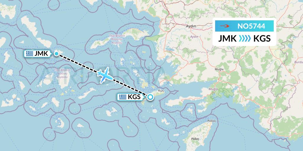 NO5744 Neos Flight Map: Mykonos to Kos