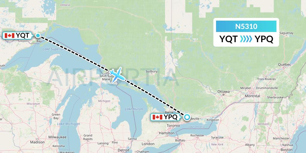 N5310 Nolinor Aviation Flight Map: Thunder Bay to Peterborough