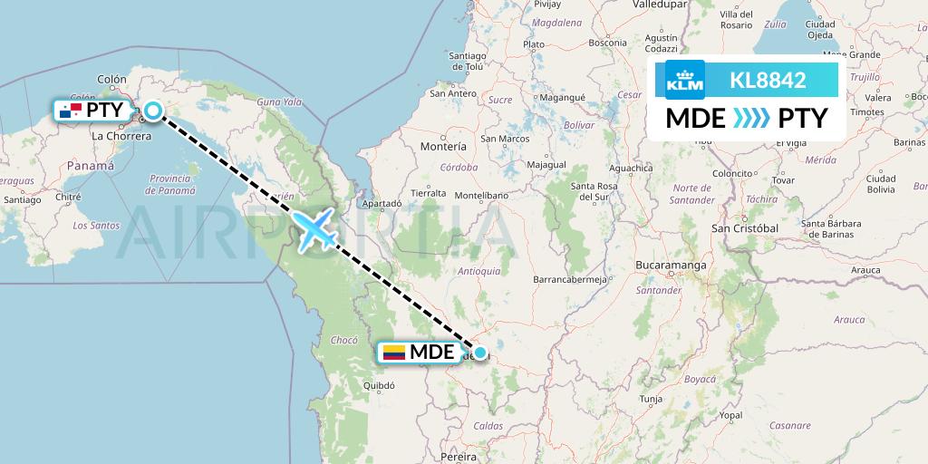 KL8842 KLM Flight Map: Medellin to Panama City