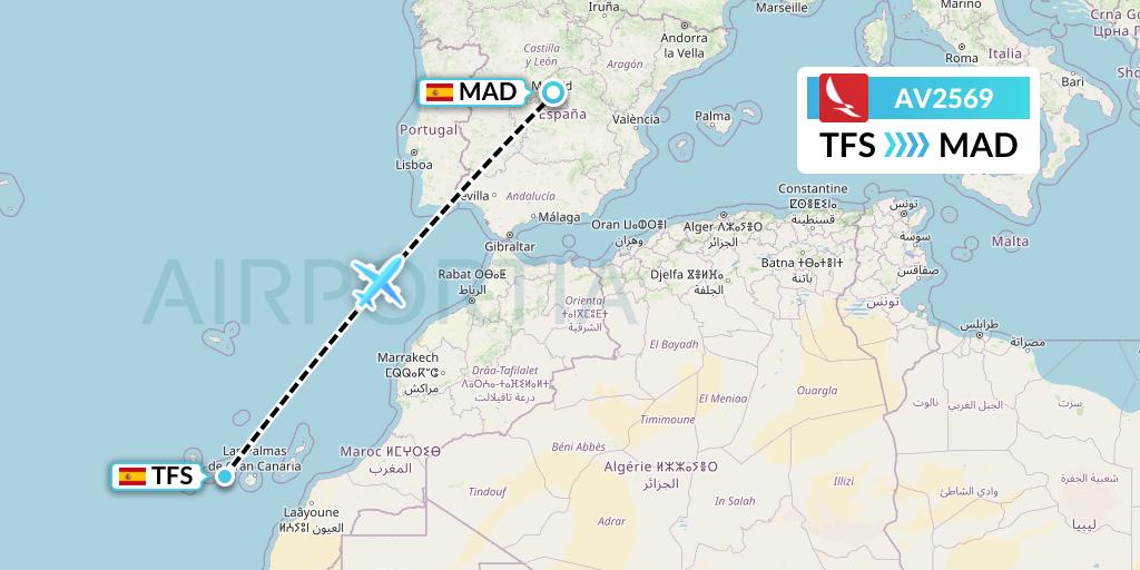 AV2569 Avianca Flight Map: Tenerife to Madrid