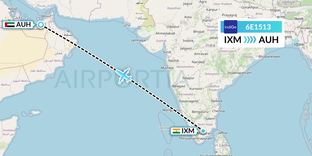 6E1513 IndiGo Airlines Flight Map: Madurai to Abu Dhabi