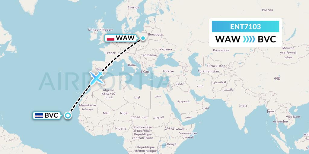ENT7103 Enter Air Flight Map: Warsaw to Boa Vista
