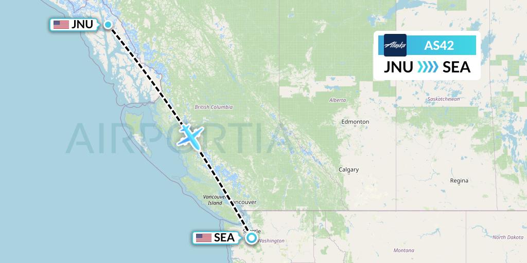 AS42 Alaska Airlines Flight Map: Juneau to Seattle