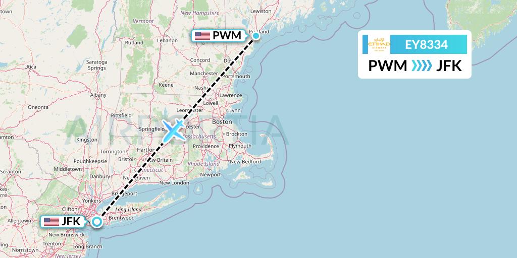 EY8334 Etihad Airways Flight Map: Portland to New York