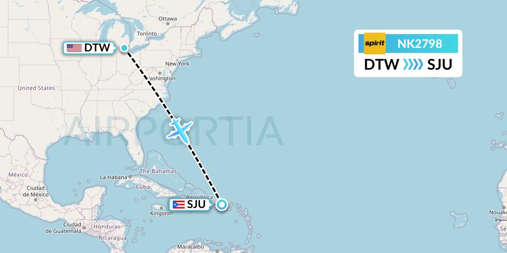 NK2798 Spirit Airlines Flight Map: Detroit to San Juan