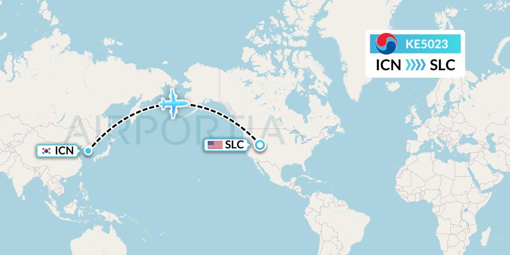 KE5023 Korean Air Flight Map: Seoul to Salt Lake City