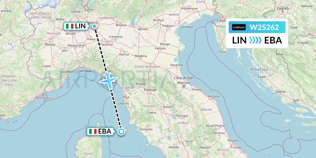 W25262 Flex Flight Flight Map: Milan to Elba