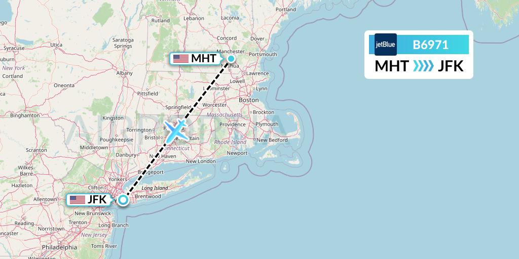 B6971 JetBlue Airways Flight Map: Manchester to New York
