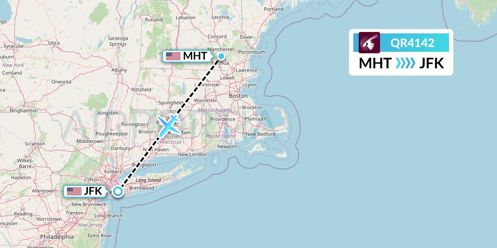 QR4142 Qatar Airways Flight Map: Manchester to New York