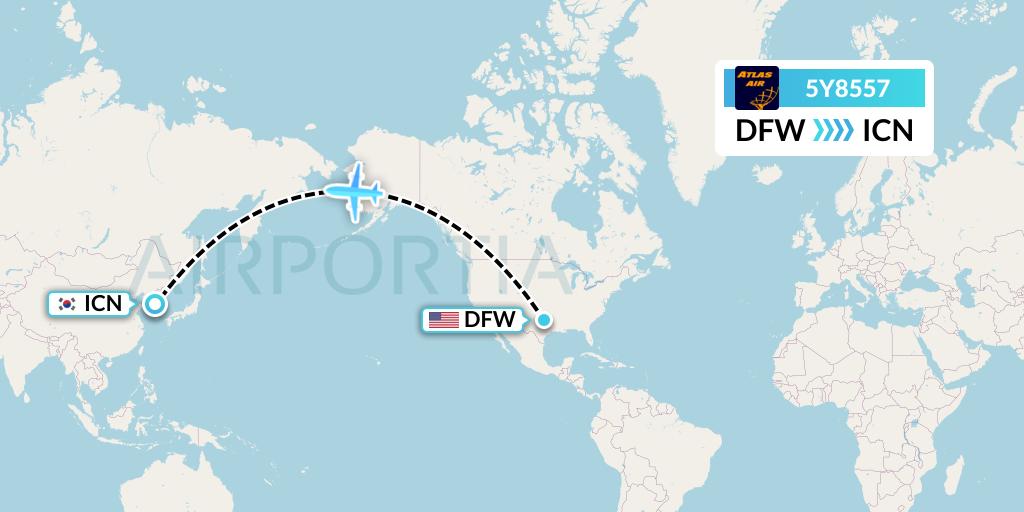 5Y8557 Atlas Air Flight Map: Dallas to Seoul