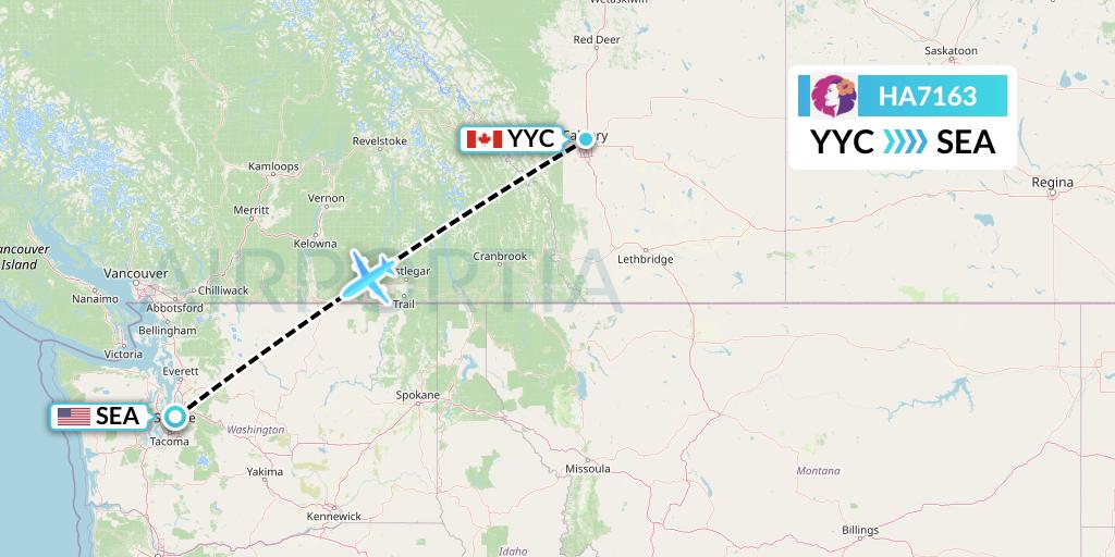 HA7163 Hawaiian Airlines Flight Map: Calgary to Seattle