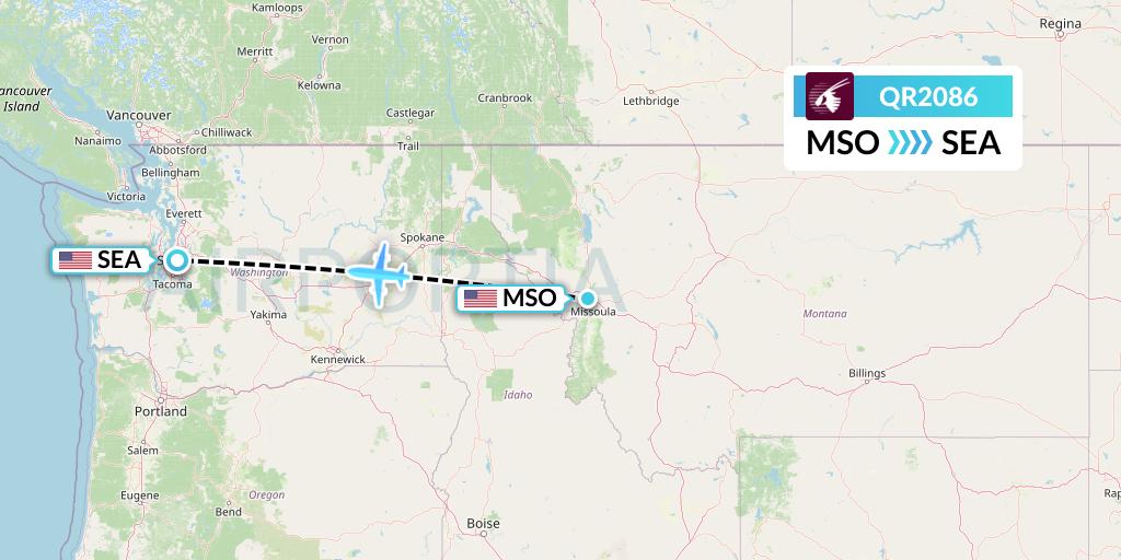 QR2086 Qatar Airways Flight Map: Missoula to Seattle