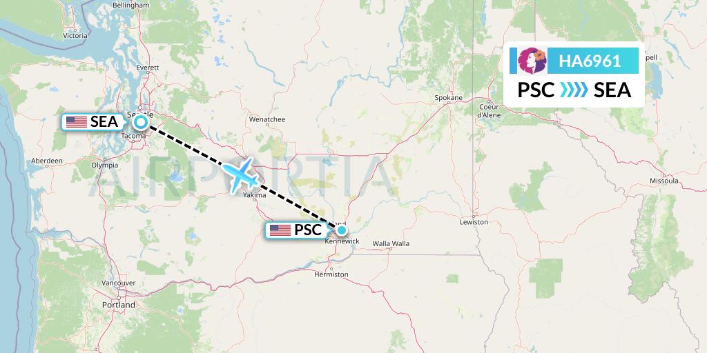 HA6961 Hawaiian Airlines Flight Map: Pasco to Seattle