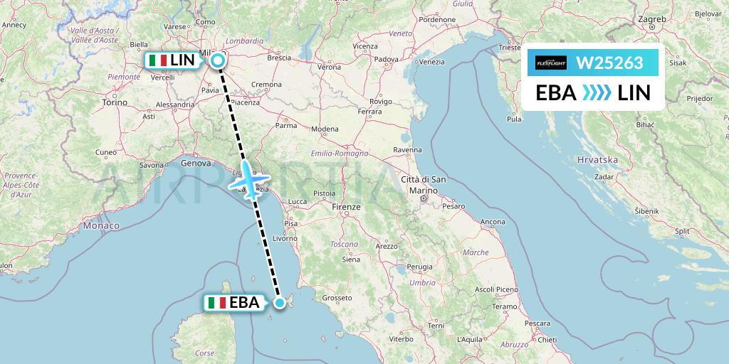 W25263 Flex Flight Flight Map: Elba to Milan