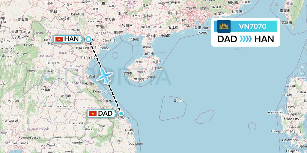 VN7070 Vietnam Airlines Flight Map: Da Nang to Hanoi