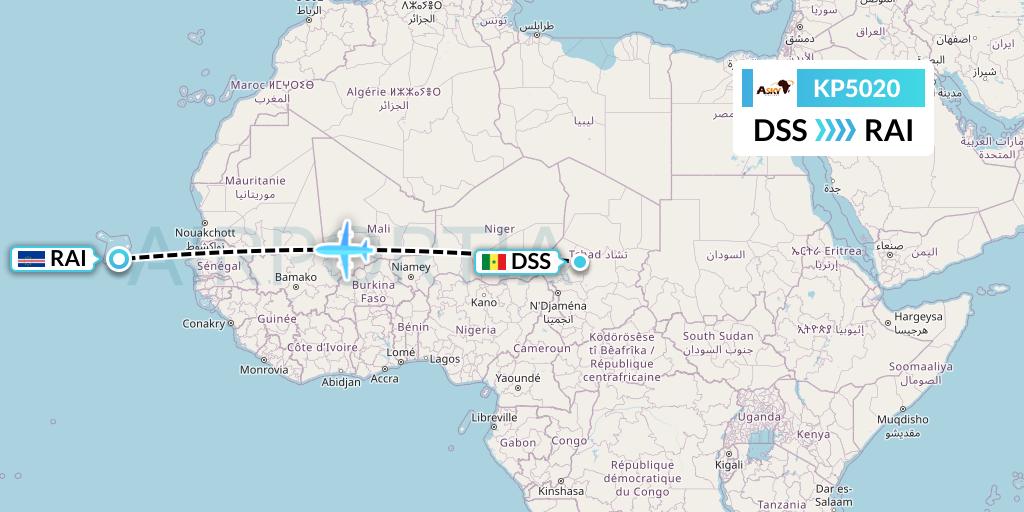 KP5020 ASKY Flight Map: Dakar to Praia
