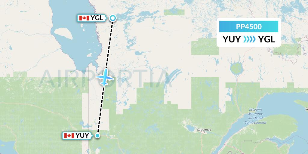PP4500 Jet Aviation Business Jets Flight Map: Rouyn to La Grande Riviere