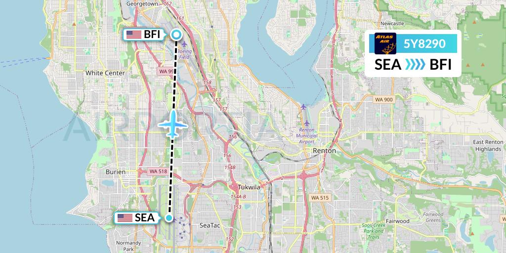 5Y8290 Atlas Air Flight Map: Seattle to Seattle