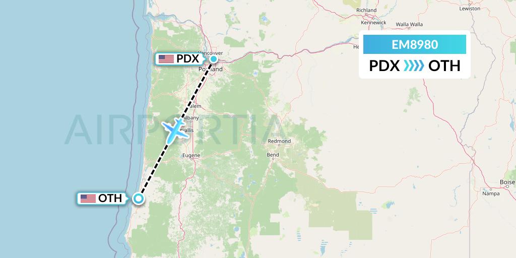 EM8980 Empire Airlines Flight Map: Portland to North Bend