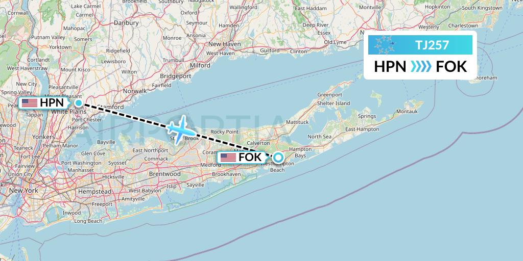 TJ257 Tradewind Aviation Flight Map: White Plains to Westhampton Beach