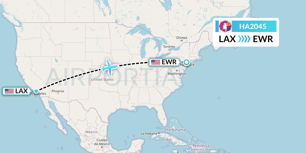 HA2045 Hawaiian Airlines Flight Map: Los Angeles to New York