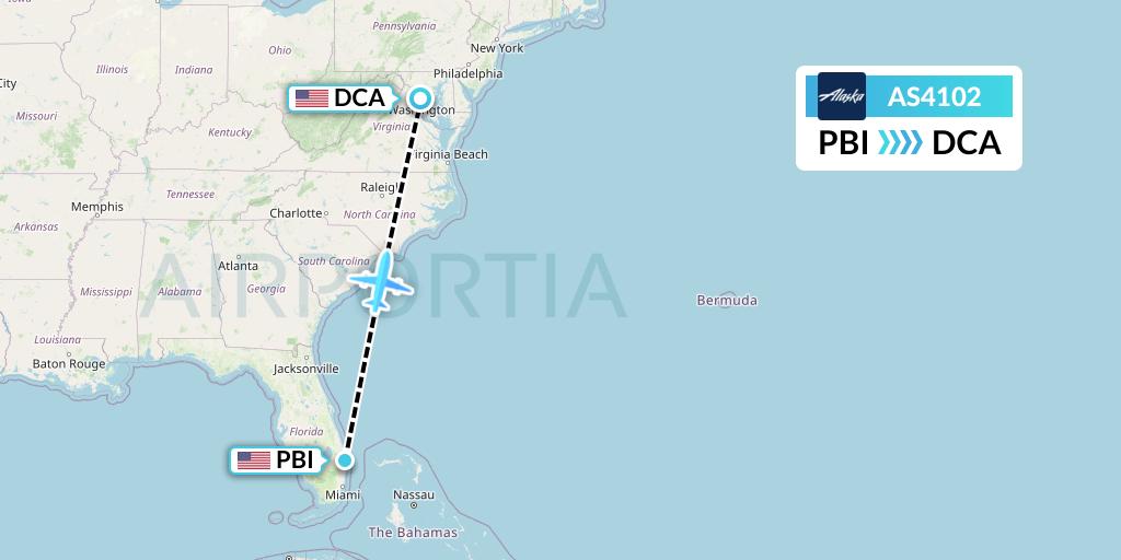 AS4102 Alaska Airlines Flight Map: West Palm Beach to Washington