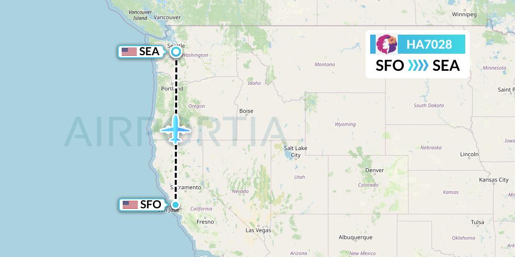 HA7028 Hawaiian Airlines Flight Map: San Francisco to Seattle