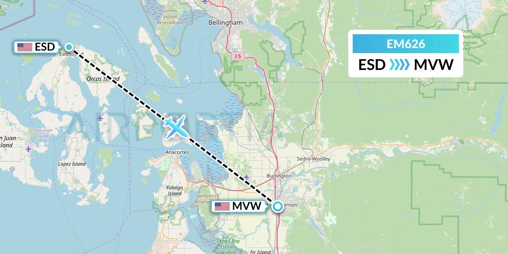 EM626 Empire Airlines Flight Map: Eastsound to Mount Vernon