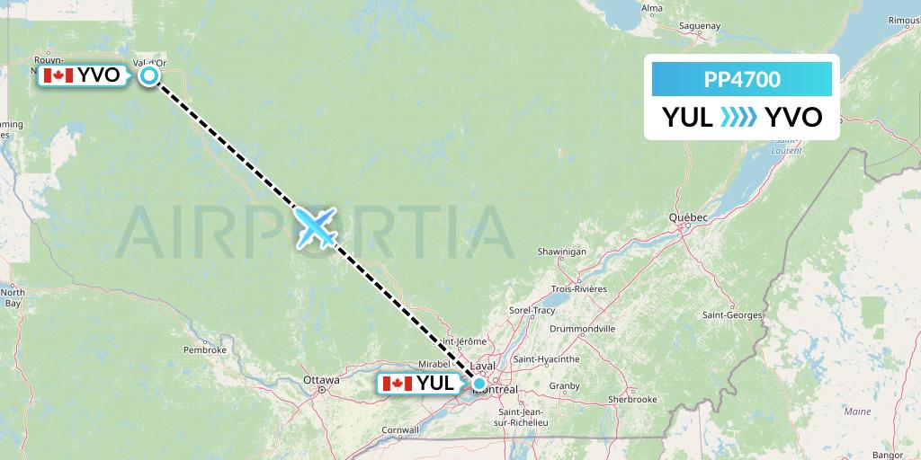 PP4700 Jet Aviation Business Jets Flight Map: Montreal to Val-d'Or