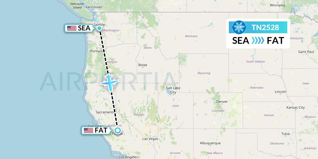 TN2528 Air Tahiti Nui Flight Map: Seattle to Fresno
