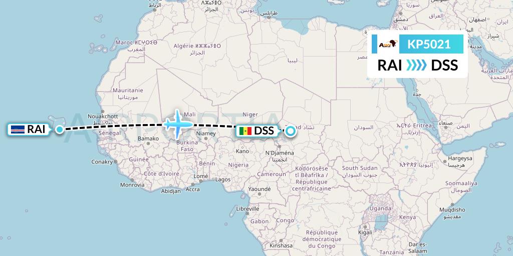 KP5021 ASKY Flight Map: Praia to Dakar