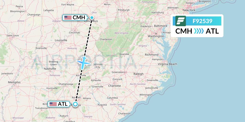 F92539 Frontier Airlines Flight Map: Columbus to Atlanta