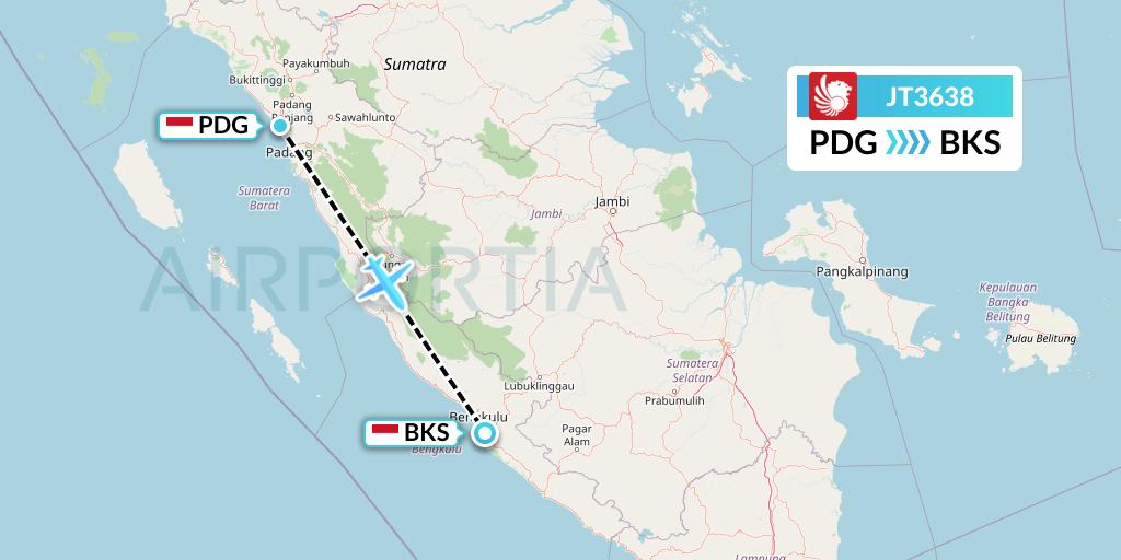 JT3638 Lion Airlines Flight Map: Padang to Bengkulu