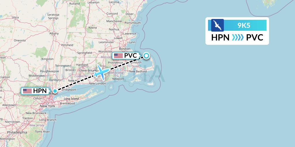9K5 Cape Air Flight Map: White Plains to Provincetown