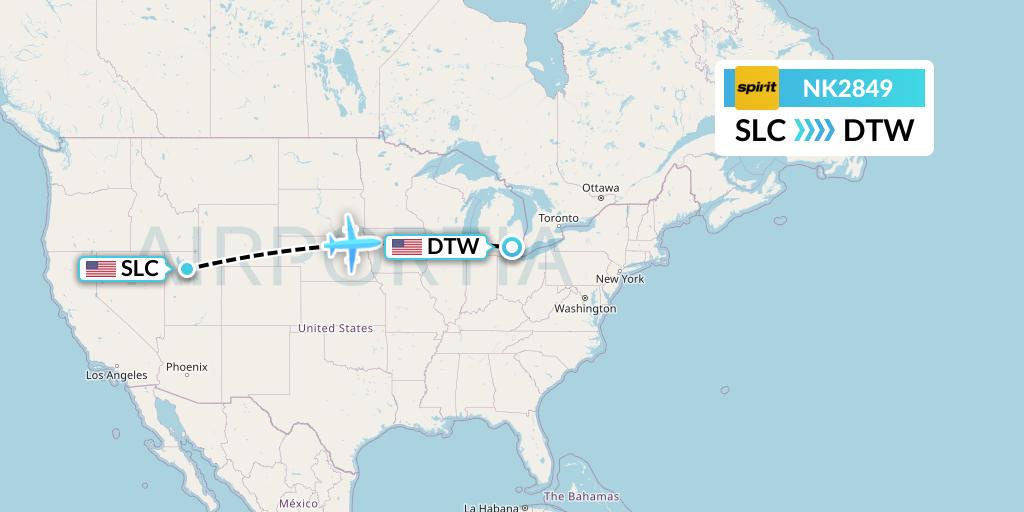 NK2849 Spirit Airlines Flight Map: Salt Lake City to Detroit