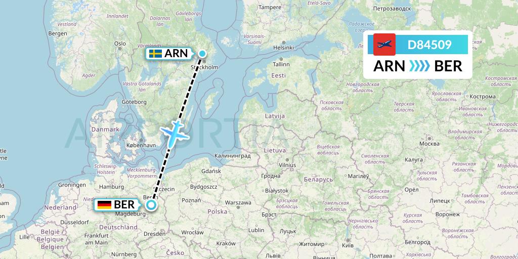 D84509 Norwegian Air International Flight Map: Stockholm to Berlin