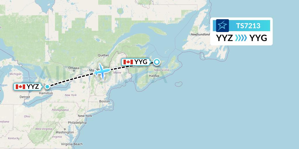 TS7213 Air Transat Flight Map: Toronto to Charlottetown
