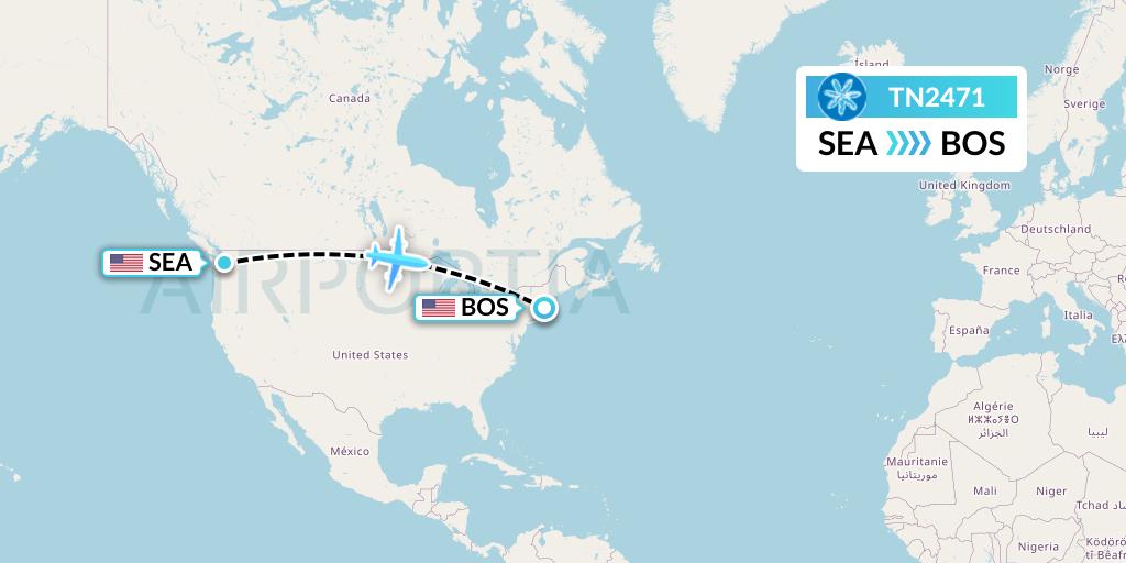 TN2471 Air Tahiti Nui Flight Map: Seattle to Boston