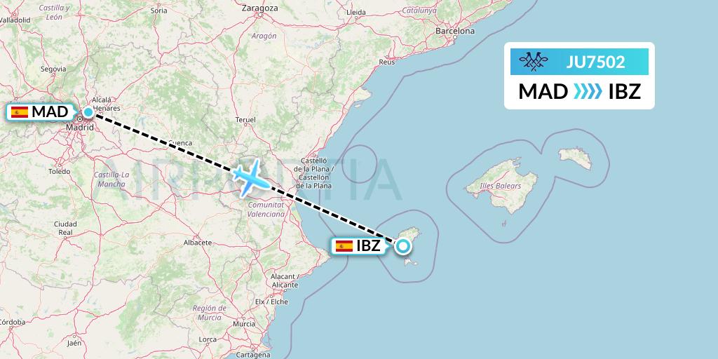 JU7502 AirSERBIA Flight Map: Madrid to Ibiza