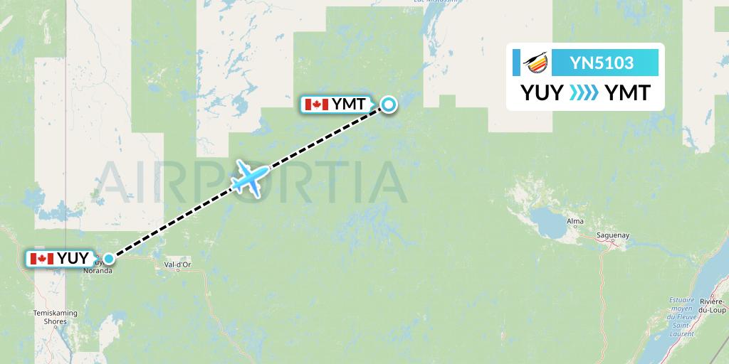 YN5103 Air Creebec Flight Map: Rouyn to Chibougamau