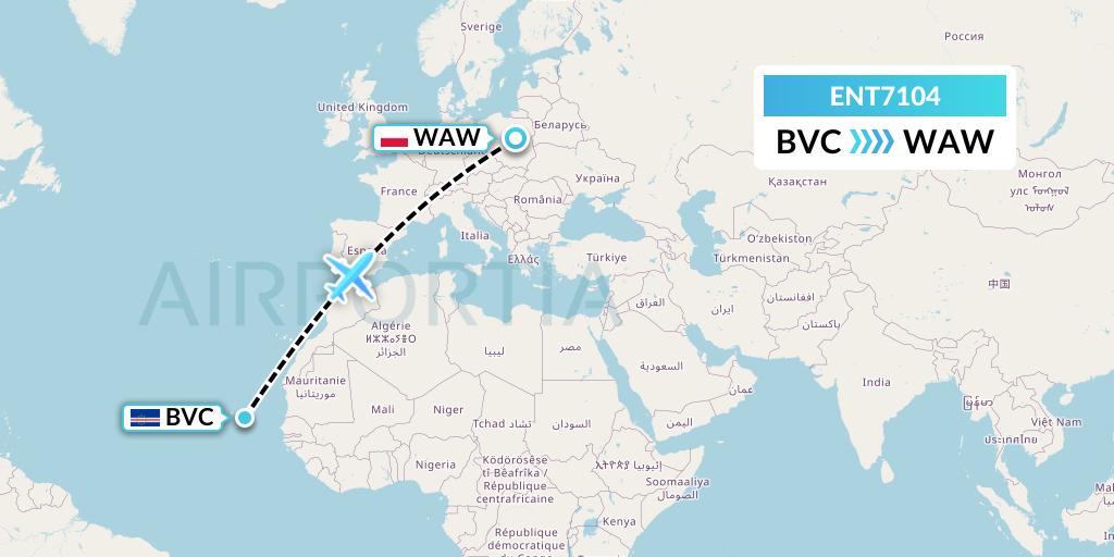 ENT7104 Enter Air Flight Map: Boa Vista to Warsaw