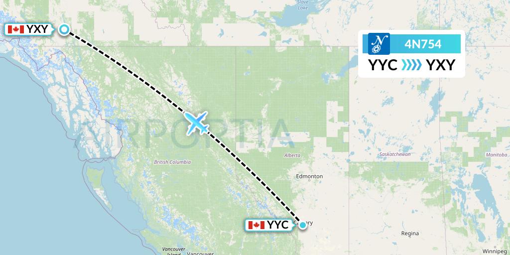 4N754 Air North Flight Map: Calgary to Whitehorse